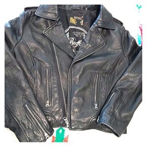 Premium Black Leather Biker Jacket- Buffalo Brand